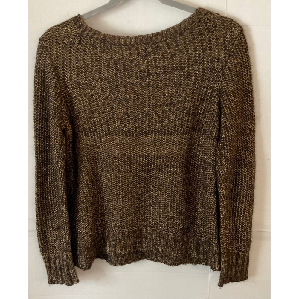 EILEEN FISHER Metallic Knit Sweater Long Sleeve Crew Neck Brown Gold XS - Picture 9 of 9